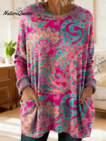 Women's Retro Floral Flower Ethnic Art Print Casual Cotton Knitted Sweater