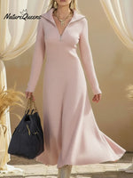 Cozy Stand Collar Zipper Knit A-line Dress
