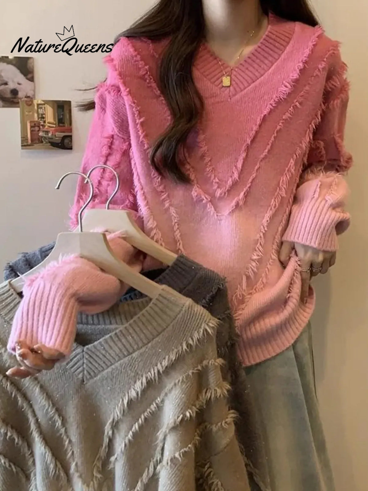 Women's Fashion Gradient V-neck Tassel Sweater