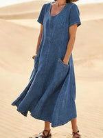 Women's Round Neck Short-sleeved Casual Loose Denim Dress