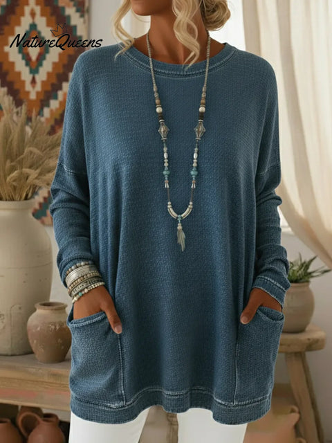 Casual Cozy Loose Denim Cotton Pocket Top