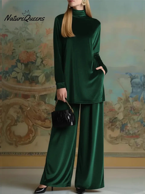 Women's Cozy Velvet Top and Pants Two-Piece Set