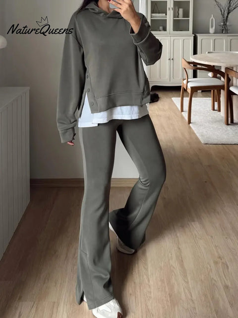 Women's Casual Cotton Hooded Sweatshirt And Pants Two-piece Set