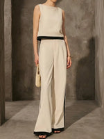 Linen & Cotton Contrast Binding Pant Set