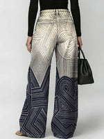 Women's Abstract Line Art Print Casual Stylish Hollow Denim Pants