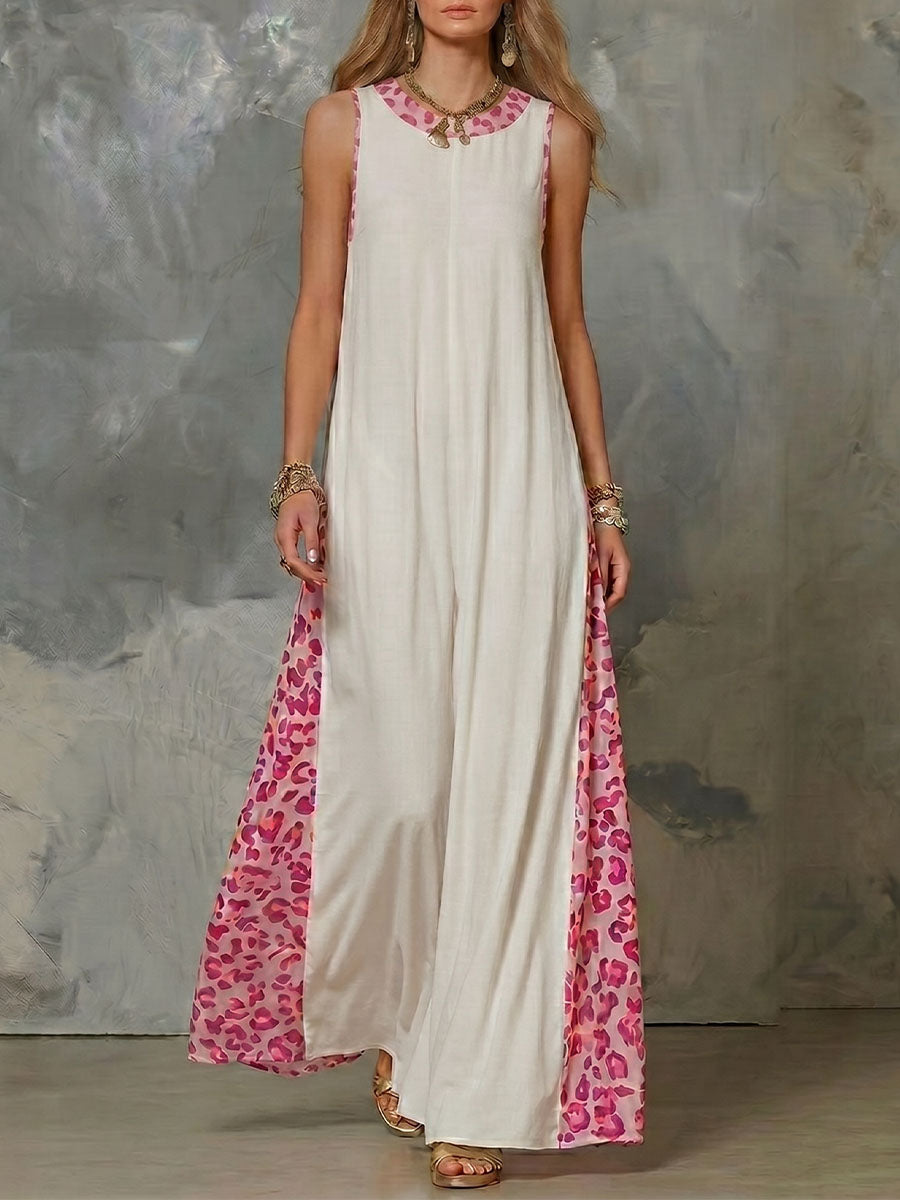 Women's Leopard Print Round-neck Sleeveless Jumpsuit