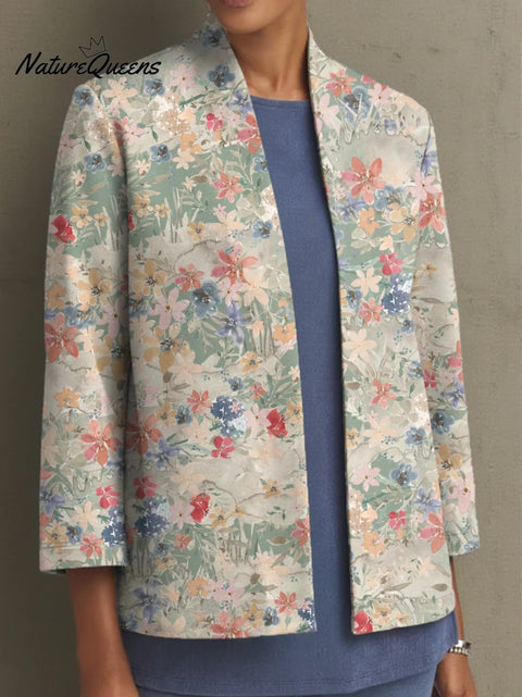 Women's Simple Retro Flowers Floral Pattern Art Print Casual Cotton Shirt