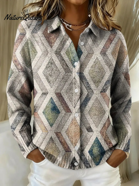 Women's Ethnic Style Diamond Geometry Collared Sweater