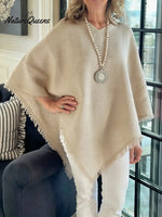 Women's Solid Color V-neck Casual Loose Cotton And Linen Fringed Shawl