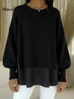 Women's Comfortable Patchwork Faux Two-piece Lantern Sleeve Sweater