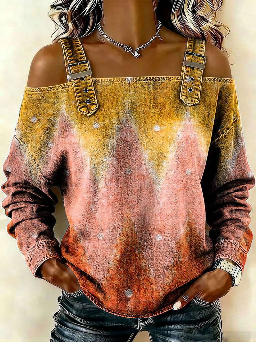 Women‘s Vintage Flowers Pattern Art Print Casual Cotton Denim Shirt