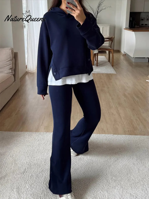 Women's Casual Cotton Hooded Sweatshirt And Pants Two-piece Set