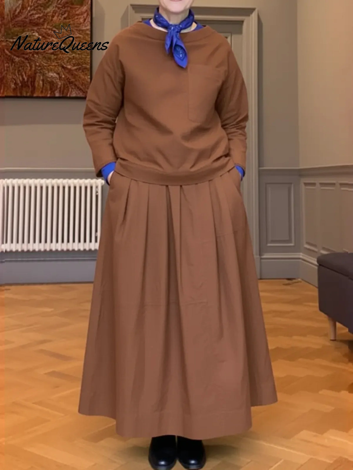 Women's Casual 100% Cotton Top And Skirt Two-piece Set