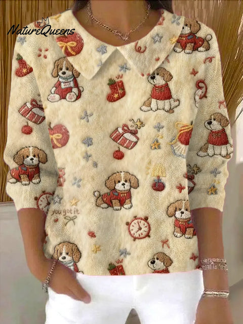 Women's Funny Dogs Art Print Casual Cotton Sweater