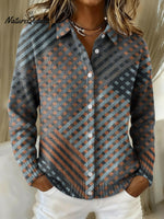 Geometric Line Decorative Patterns Casual Shirt Collar Long Sleeve Sweater