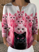 Women's Funny Cats Pattern Art Print Casual Cardigan Sweater
