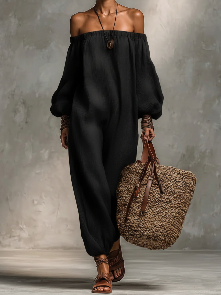 Elegant Vacation Casual Off-the-shoulder Cotton Jumpsuit