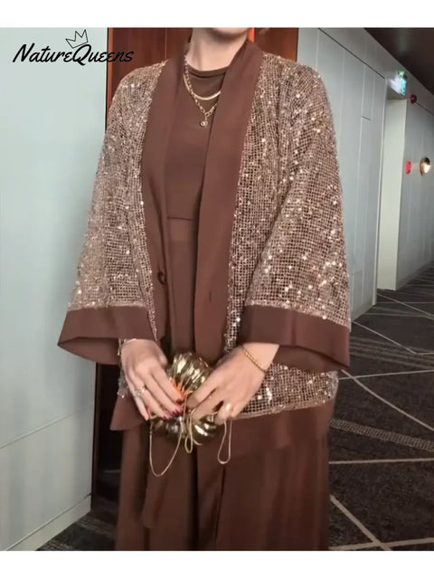 Women's Sequined Cardigan, Top And Pants Three-piece Set