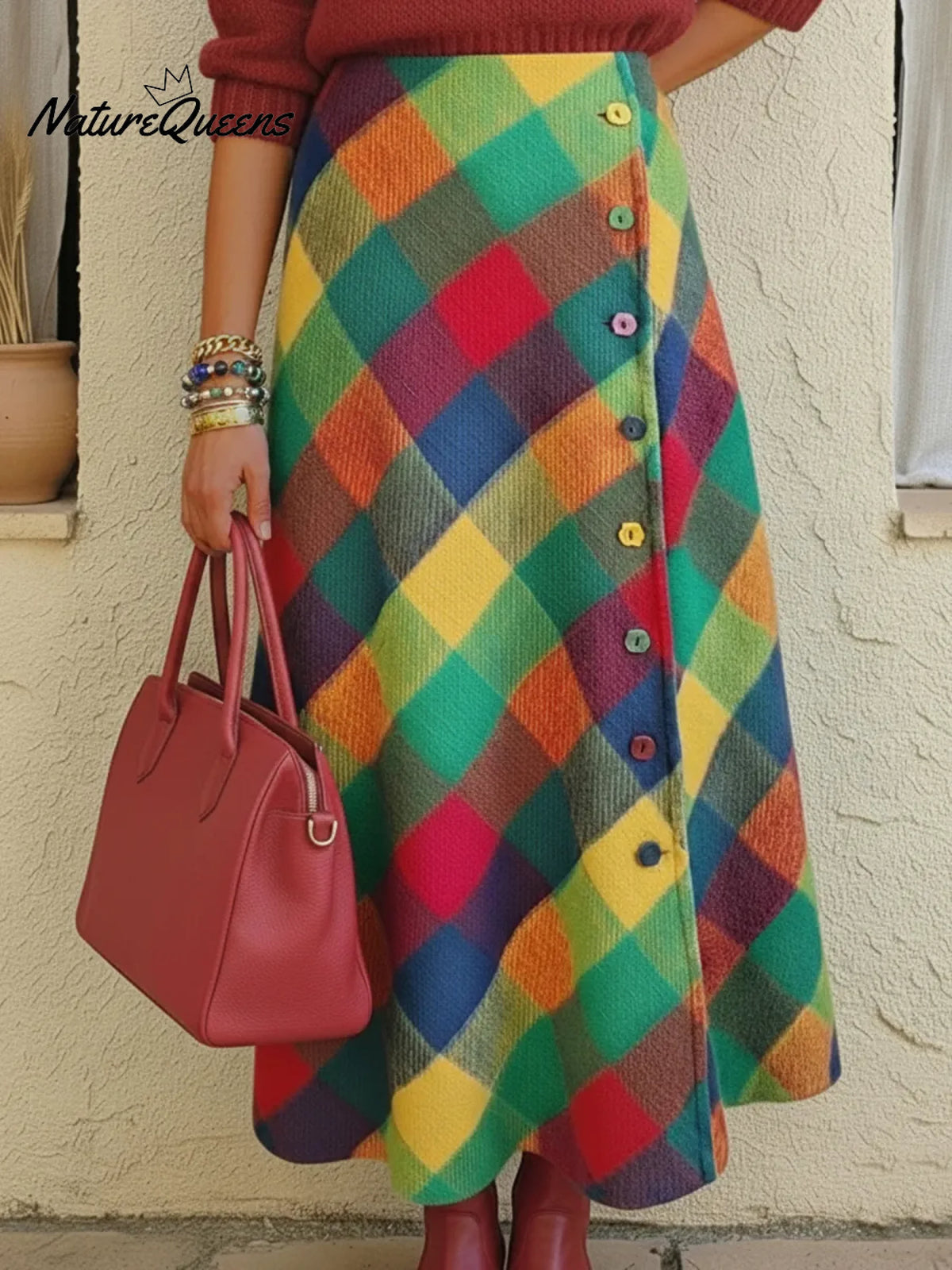 Colorful Palette Print Woolen Button-up Skirt