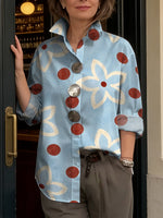 Elegant Floral Decorative Patterns Women's Long Sleeve Linen Cotton Shirt