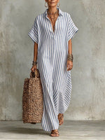 Cozy Classic Striped Cotton-linen Maxi Dress
