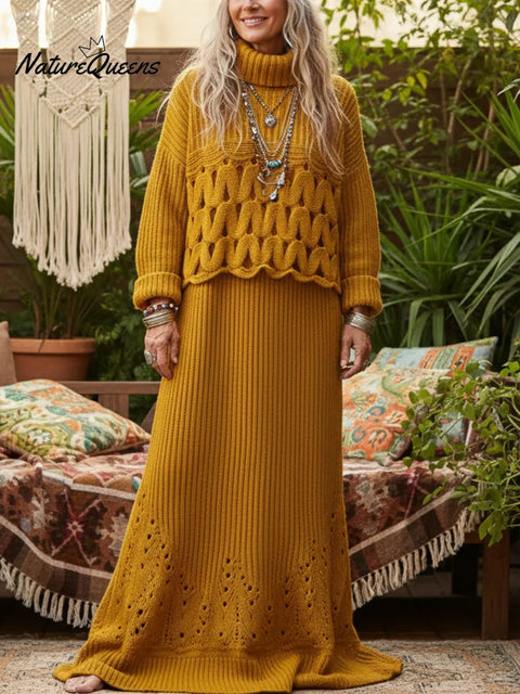 Retro High-neck Cable Knit Openwork Sweater