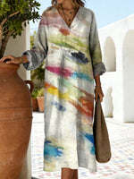 Women's Abstract Colors Pattern Art Print Casual Cotton Dress