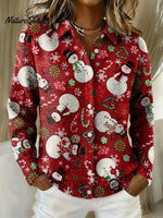 Women's Christmas Snowman Printed Collared Sweater