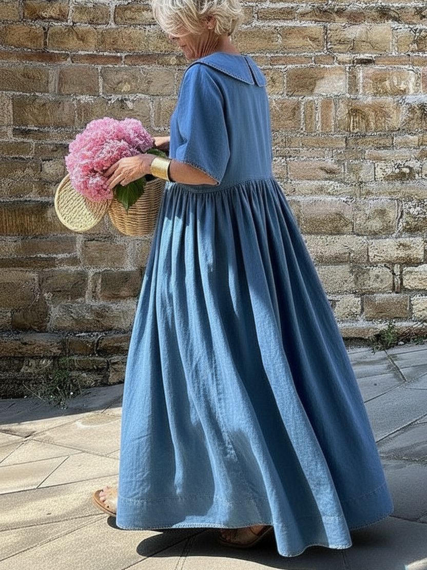 Cozy Vintage Peter Pan Collar Loose Denim Cotton Dress
