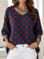 Women's Retro Dots Print Casual Denim Shirt