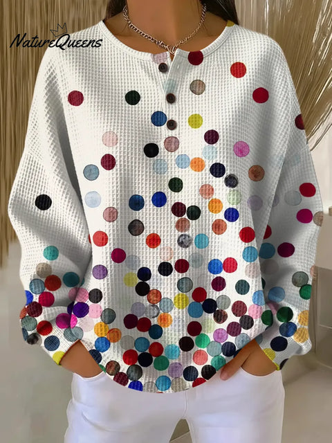 Women's Colorful Cute Dots Art Print Casual Cotton Shirt
