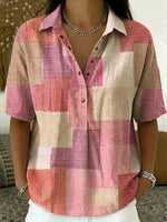 Women's Retro Plaid Print Casual Cotton-linen Shirt