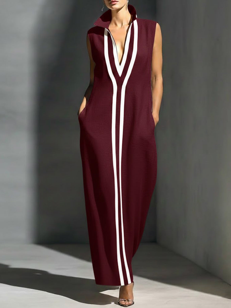 Women's Stand-collar Sleeveless Casual Loose Cotton And Linen Dress