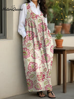 Women's Ethnic Style Flowers Casual Loose Denim Vest Dress