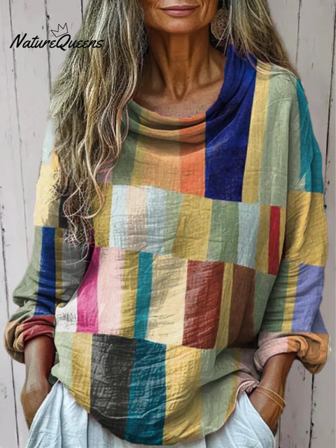 Women's Retro Geometry Art Print Cotton Casual   Shirt