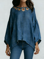 Women's Round Neck Long-sleeved Loose-fitting Casual Denim Top