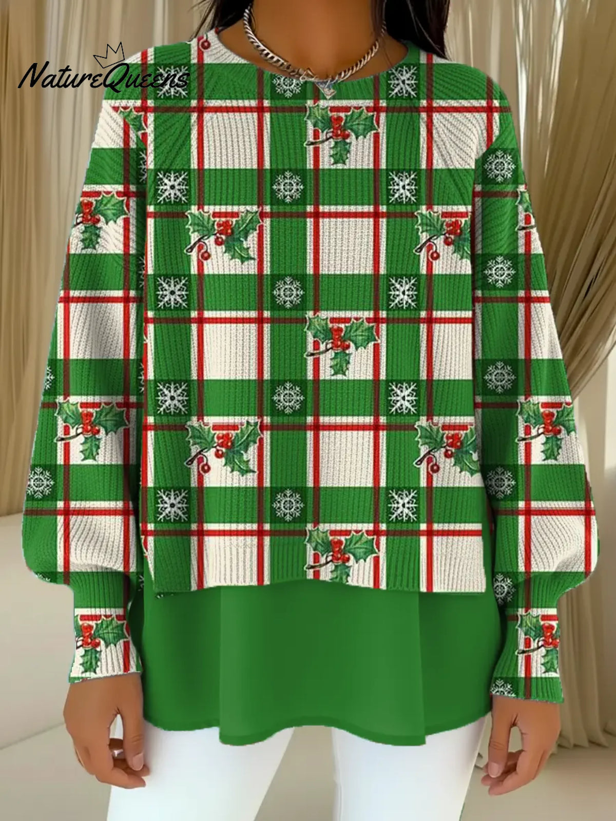 Women's Vintage ChristmasArt Print Casual Knitted Sweater