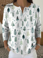 Women's Christmas Tree Watercolors Art Casual Printed Sweater