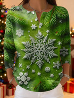 Women's Christmas Snowflake Pattern Art Print Buttoned Cardigan Sweater