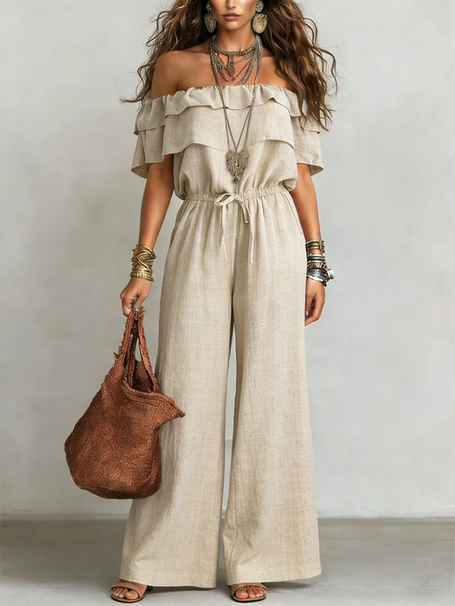 Women's Cotton-Linen Off-the-Shoulder Jumpsuit