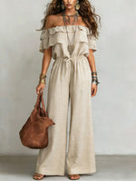 Women's Cotton-Linen Off-the-Shoulder Jumpsuit