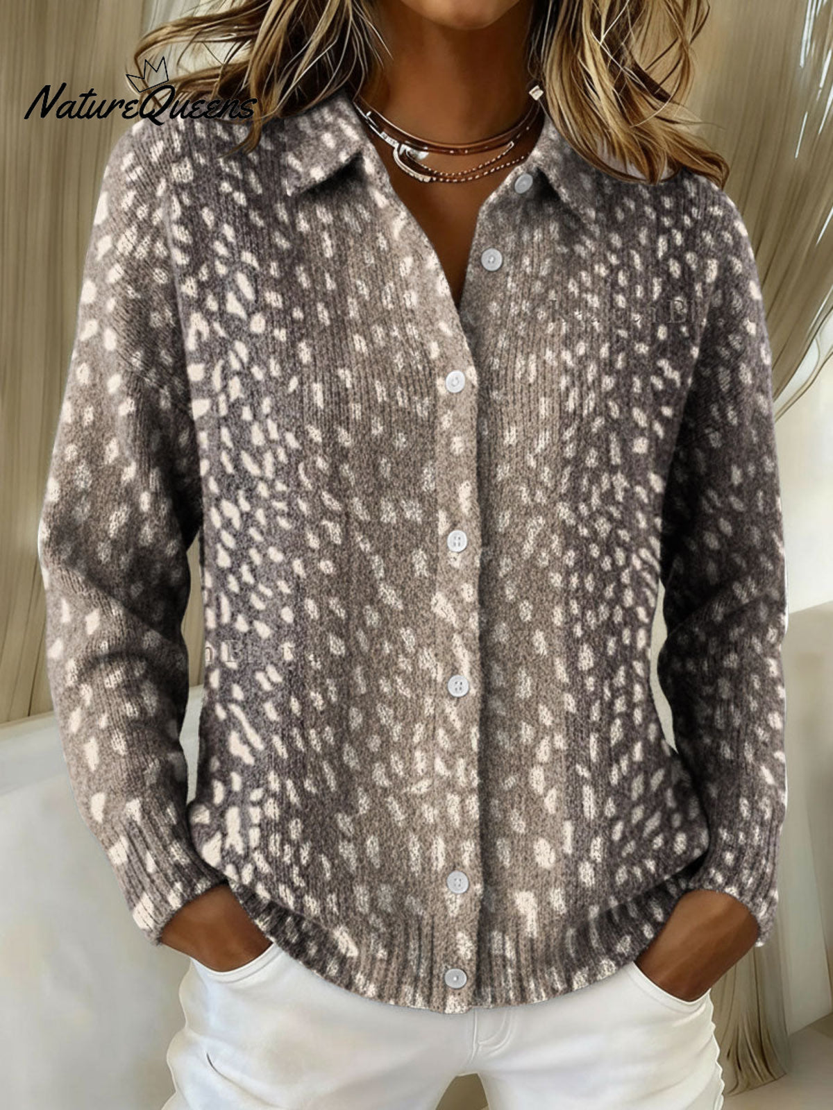 Women's Retro Patchwork Geometric Abstract Pattern Art Print Cowl Neck Sweater