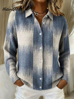 Gradient Line Decorative Pattern Casual Shirt Collar Long Sleeve Sweater