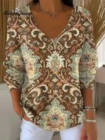 Women's Vintage FlowerArt Print Casual Pullover Sweater