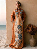 Bohemian Floral-print Linen And Cotton Maxi Dress