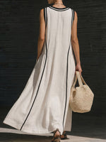 Women's V-neck Sleeveless Casual Loose Cotton-linen Dress