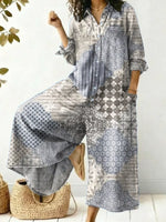 Women's Vintage Pattern Art Print Casual Cotton Jumpsuit