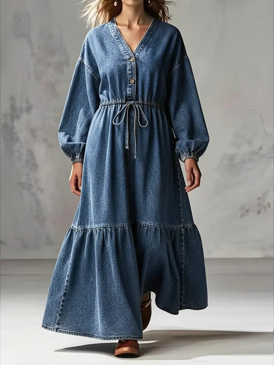 Women's Casual V-neck Denim Cotton Dress