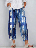Women's Vintage Nationality Pattern Art Prints Casual Denim Cotton Pants