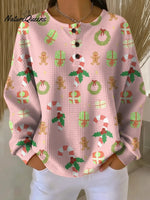 Women's Cute Pink Christmas Print Casual Cotton Shirt